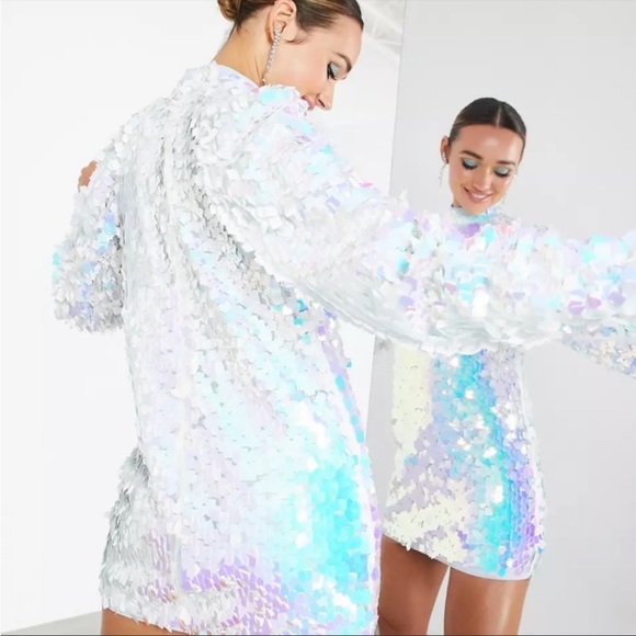 ASOS EDITION mini dress in iridescent square sequin size 6 - Picture 5 of 9